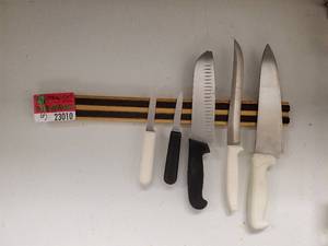 lot 23010 image: (2) Wall Mount Magnetic Knife Holders With Knives