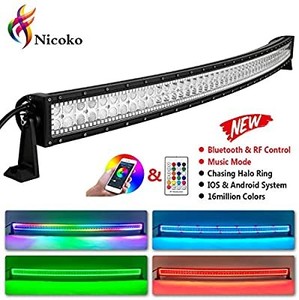 lot 3398 image: LED Light Bar, Nicoko Curved 50 Inch 288w LED lights with Multicolor RGB Chase Halo Bluetooth app controlled with Music Function over 300 Modes for Off Road Lights Driving Lights Fog Light Jeep lights