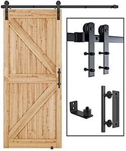 lot 3399 image: SMARTSTANDARD 6FT Heavy Duty Sturdy Sliding Barn Door Hardware Kit, 6ft Double Rail, Black, (Whole Set Includes 1x Pull Handle Set & 1x Floor Guide) Fit 36 Wide Door Panel (I Shape Hanger