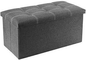 lot 3406 image: YOUDENOVA 30 inches Storage Ottoman Bench, Foldable Footrest Shoe Bench with 80L Storage Space, End of Bed Storage Seat, Support 350lbs, Linen Fabric Grey
