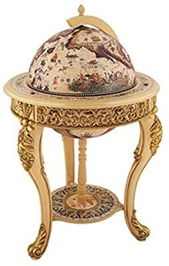 lot 3419 image: VIDAR Sixteenth-Century Italian Replica Old World Map Parchment Globe Bar Wine Holder 3 Legs in Engraved Golden Composite Plastic Finish