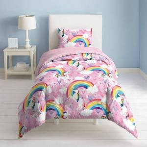 lot 3424 image: Dream Factory Pink Unicorn Rainbow Kids Comforter and Sham Set