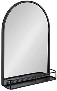 lot 3451 image: Kate and Laurel Estero Modern Farmhouse Arched Mirror with Shelf, 20 x 28, Black, Chic Rustic-Inspired Mirror for Wall