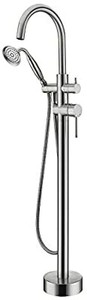 lot 3455 image: Freestanding Bathtub Faucet Brushed Nickel Floor Mounted Brass Bathroom Tub Faucets with Hand Shower