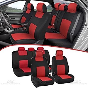lot 3458 image: Car Seat Covers, Full Set in Red on Black �� Front and Rear