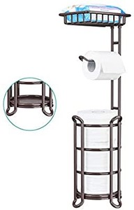 lot 3480 image: Toilet Paper Holder Stand Bathroom Tissue Holders Free Standing with Top Shelf Storage Mega Rolls PhoneWipe-Black
