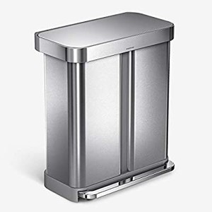 lot 3483 image: simplehuman 58 Liter Rectangular Hands-Free Dual Compartment Recycling Kitchen Step Trash Can with Soft-Close Lid, Brushed Stainless Steel  few dings