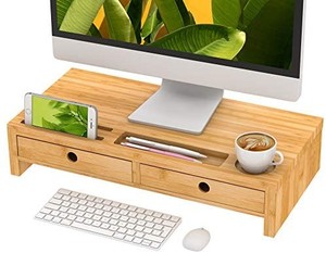 lot 3492 image: Monitor Stand Riser with Drawer - Desk Shelf Organizer Keyboard Storage Bamboo 22x10.6x4.7 inch