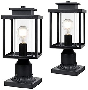 lot 3494 image: Osimir Outdoor Post Light 2 Pack, 1-Light Exterior Post Lantern with Pier Mount Base, Lamp Post Light Fixture in Black Finish with Cylinder Glass, 6.7W x 15H, 23531G-2PK