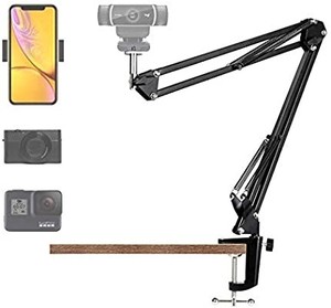 lot 3510 image: Webcam-Stand Camera Phone Holder Desk-Clamp-Mount - Adjustable Suspension Scissor Durable Aluminum Arm Bracket with Fixing Clip-Built-in 14 Screw for Phone Webcam C920 C930 C922 C930e C615 C925e