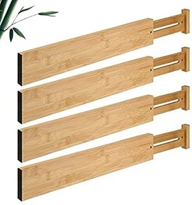 lot 3568 image: Bamboo Drawer Dividers, IHOMEGAR Spring Loaded Adjustable Kitchen Organizer(2.25, 16.75-22), Expandable Wooden Drawer Separators for Kitchen, Bedroom, Bathroom, Dresser & Office, 4 Pack
