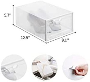 lot 3633 image: SEE SPRING 6 Pack Shoe Storage Box Shoe Box Clear Plastic Stackable Drop Front Shoe Organizer Space Saving Foldable Shoe Container Bin Fit up to US Size 9 (Clear