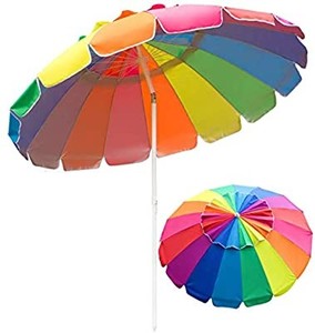 lot 3634 image: PIEDLE Portable Beach Umbrella 7.5 with Air Vent Parasol Sun Shelter, UV 50 Protection Beach Umbrella with Carry Bag for Patio Beach Outdoor Use, Rainbow (No Anchor