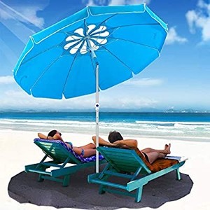 lot 3635 image: Beach Umbrella UV 50, 6.5ft Umbrella with Sand Anchor & Tilt Aluminum Pole, Portable Beach Umbrella with Carry Bag for Beach Patio Garden Outdoor