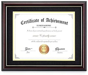 lot 3641 image: ELSKER&HOME Diploma Frame - Classic Cherry Wood Color Wide Frame - ONLY Display 11�14 DocumentCertificate - Acrylic Plate - Wall Mount Display (Double Mat, Black Mat with Golden Rim