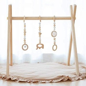 lot 37293 image: Avrsol Baby Gym with Mat Wooden Infant Activity Gym Baby Play Gym Frame Hanging Bar, Baby Newborn Gift