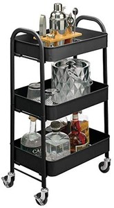lot 37294 image: mDesign Portable Metal Rolling Laundry Utility Cart - 3 Shelves - Black