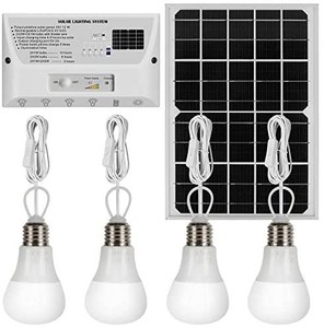 lot 37303 image: YINGHAO Solar Lights Indoor Home with 4 Hanging LED Bulbs, Cell Phone Charger, 6000mAh Lithium Battery, Outdoor Waterproof Solar Lights for Garden, Yard, Camping, Shed, Barn, Garage. SOLAR PANEL IS MISSING