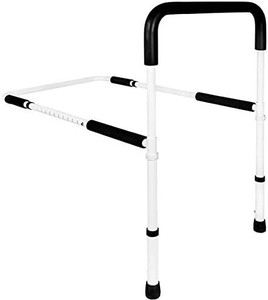 lot 37308 image: Vaunn Medical Adjustable Bed Assist Rail Handle and Hand Guard Grab Bar, Bedside Safety and Stability (Tool-Free Assembly), WhiteBlack (876-V)