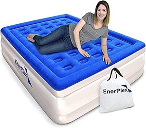 lot 37324 image: EnerPlex Dual Pump Luxury Queen Size Air Mattress Airbed with Built in Pump Raised Double High Queen Blow Up Bed for Home Camping Travel