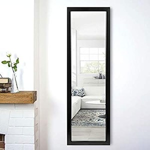 lot 37333 image: ZHOWI Floor Mirror Door Mirrors PS Frame Body Large Leaning Wall Mounted Rectangle Wall Hanging Bedroom Living Room Mirrors (52x16in, Black)