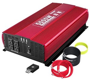 lot 37364 image: KINVERCH 5000 Watts Power Inverter 12V to 110V, Modified Sine Wave Car Inverter, Dual 110 Volt AC Outlets, Hardwire Kit, DC to AC Converter with Bluetooth APP Remote Control