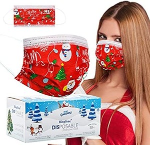 lot 37374 image: Christmas Disposable Mask for Women Man Red Cane Christmas Masks Disposable for Adult Christmas Masks Holiday Design Mask 50pcs 3Layer (red mask)