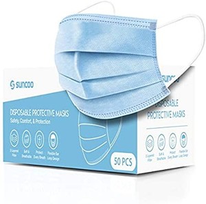 lot 37376 image: SUNCOO Face Mask, Pack of 50 - Disposable Mask Dust Particle 3-Layer Protective Mask Cover with Earloop