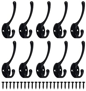 lot 37384 image: SUMERSHA 20 Pack Heavy Duty Coat Hooks Wall Mounted Metal Utility Hooks Double Hooks Hanger for Coat Bags Towel Hat Key Black with 50pcs Screws