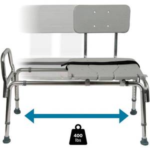 lot 37390 image: DMI Tub Transfer Bench and Sliding Shower Chair, Heavy Duty Non Slip Aluminum Body & Seat w Adjustable Seat Height & Cut Out Access, Weight Capacity up to 400 lbs, Gray