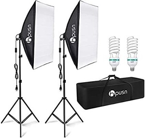 lot 37394 image: HPUSN Softbox Lighting Kit Professional Studio Photography Equipment Continuous Lighting with 85W 5400K E27 Socket and 2 Reflectors 50 x 70 cm and 2 Bulbs for Portrait Product Fashion Photography
