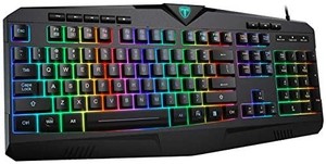 lot 37397 image: PICTEK RGB Gaming Keyboard USB Wired Keyboard, Crater Architecture Backlit Computer Keyboard with 8 Independent Multimedia Keys, 25 Keys Anti-ghosting, Splash-Proof, Ideal for PCMac Game, Black