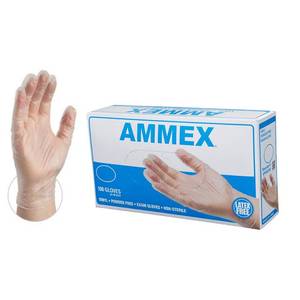 lot 37406 image: Ammex VPF Vinyl Glove, Medical Exam, Latex Free, Disposable, Powder Free, Small (Box of 100)