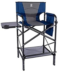 lot 37415 image: EVER ADVANCED Portable Oversized Tall Director Chair, Heavy Duty Supports 300 lb, Quad Armrest Makeup Folding Artist Chair Bar Height with Side Table& Cup Holder for Outdoor, Camping, Patio, Lawn