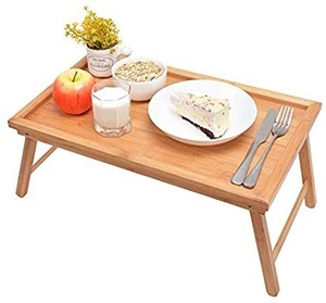 lot 37424 image: Zhuoyue Bamboo Bed Tray with Folding Legs, Lap Tray Breakfast Tray Great for Breakfast in Bed or Eating Tray