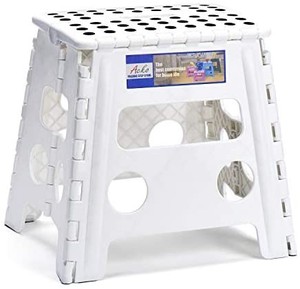 lot 37467 image: Acko Folding Step Stool - 13 inch Height Premium Heavy Duty Foldable Stool for Adults, Kitchen Garden Bathroom Stepping Stool White