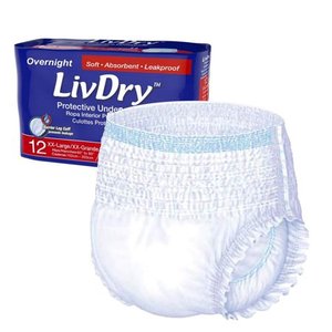 lot 37473 image: LivDry Adult XXL Incontinence Underwear, Overnight Comfort Absorbency, Leak Protection, XX-Large, 12-Pack