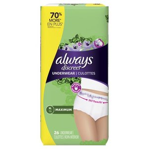 lot 37491 image: Always Discreet Incontinence Underwear for Women, Maximum, XL, 26 ct