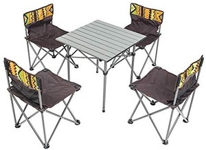 lot 37496 image: Deanurs Folding Camping Table 4 Chairs Set Portable Lightweight Seat Stool with Back,Outdoor Hiking Patio Beach Travel Picnic with Carrying Bag