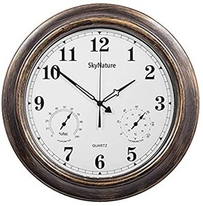 lot 50443 image: SkyNature Outdoor Clocks, 18 Inch Large Indoor Outdoor Wall Clock Waterproof with Temperature and Humidity