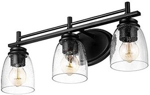 lot 50462 image: Jinzo Farmhouse 21.75 Bathroom Vanity Light Fixture 3-Light Matte Black with Clear Seeded Glass