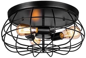 lot 50474 image: Vintage Semi Flush Mount Ceiling Light, Elibbren E26 Industrial Metal Cage Ceiling Light Fixture