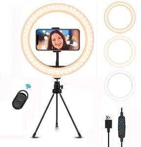 lot 50487 image: Tesoky Selfie Ring Light with Tripod Stand,LED Ring Light with Phone Holder, 3 Lighting Modes and 10 Brightness Levels
