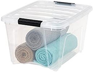 lot 50488 image: IRIS USA TB-28 Stack & Pull Box, 31.75 Quart, Clear, 4 Pack