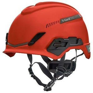lot 50495 image: MSA V-Gard H1 Vented Safety Helmet Hard Hat with Fas-Trac Suspension - Red