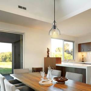 lot 50504 image: Donglaimei Industrial Mini Pendant Lighting with Handblown Clear Seeded Glass Shade
