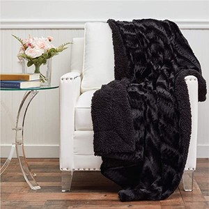 lot 50526 image: The Connecticut Home Company Luxury Faux Fur Throw Blanket 65x50 In Black