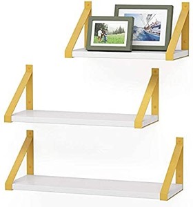 lot 50545 image: PDEEY Gold Floating Shelves Wall Mounted Set of 3, Modern White Wall Shelf for Bathroom