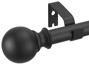 lot 50573 image: YuMierle 1 Inch Industrial Curtain Rods, 72-144 Window Treatment Curtain Rod with Ball Finials, Black Curtain Rods, 72 to 144 Inches