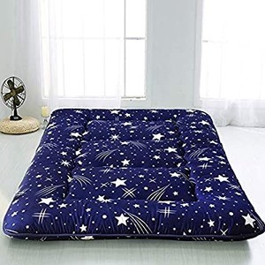lot 50585 image: Navy Starry Sky Japanese Floor Futon Mattress, Tatami Floor Mat Portable Camping Mattress Kids Sleeping Pad Foldable Roll Up Floor Lounger Couch Bed Full Size with Mattress Protector Cover
